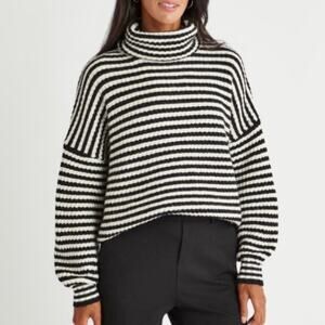 Splendid x Cella Jane Blog Knit‎ Sweater Black White Stripe Wool Cashmere Medium